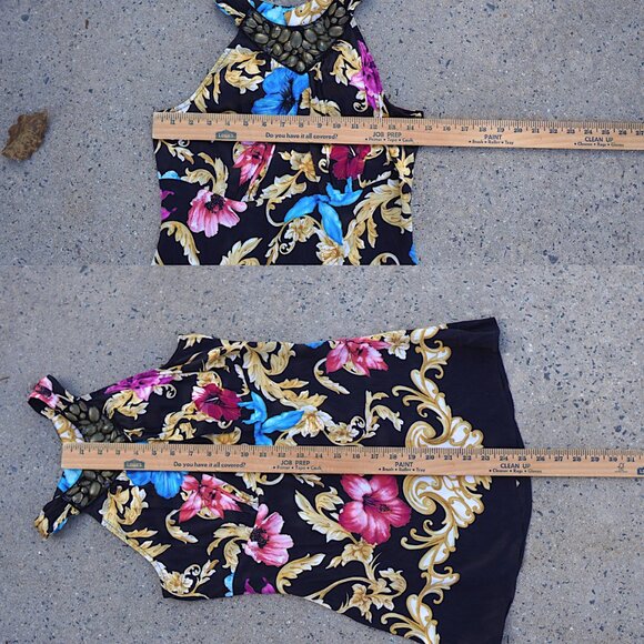 Vintage Cache Silk Beaded Halter Top S Floral Baroque Glam Blouse Flowy - Picture 11 of 12